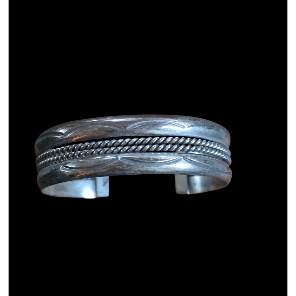 Tahe Sterling Silver Hand Stamped Rope Cable Cuff Bracelet Navajo Vintage